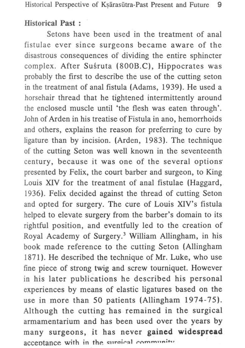 Recent Advances In Ksarasutra- Ksarasutra the Light of Contemporary Medicine with a Critical Review - Indya