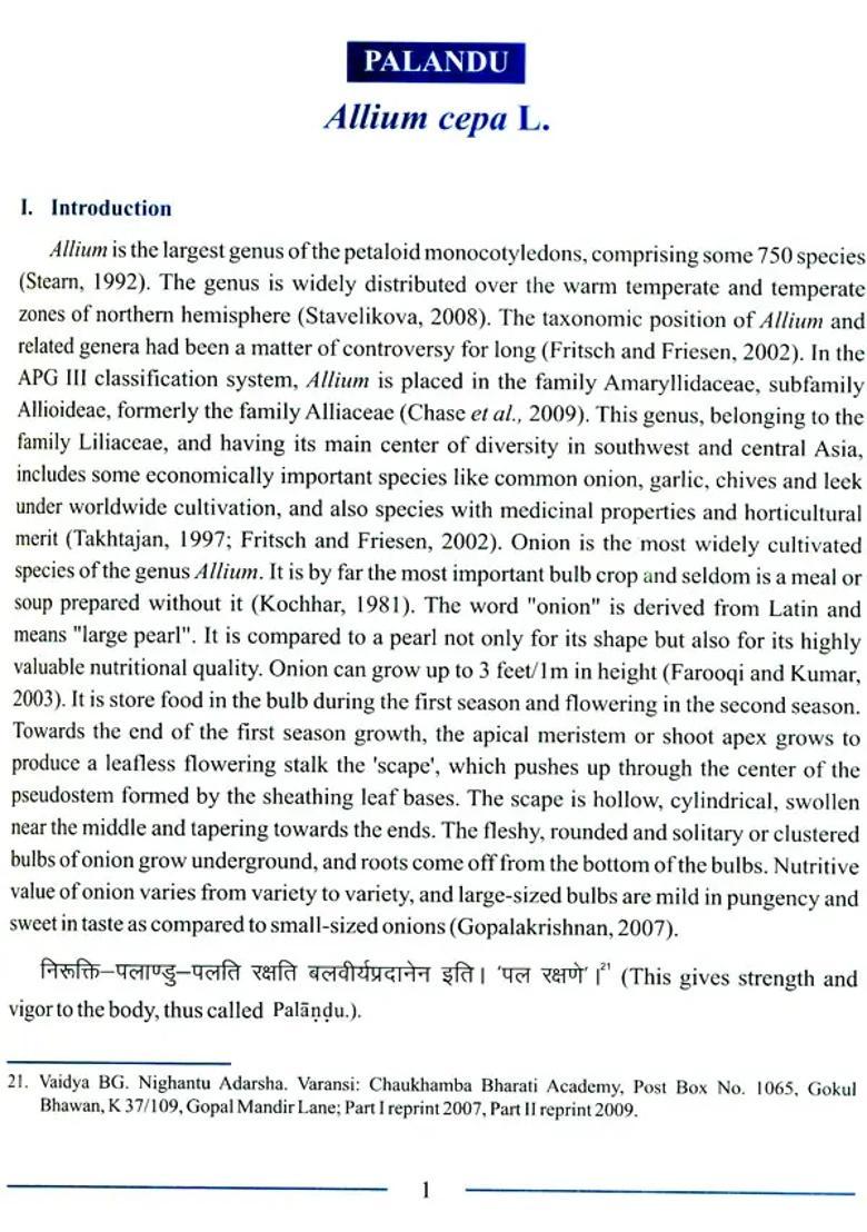 Comprehensive Technical Dossier (CTD) of Medicinal Plant Used in Ayurveda Palandu - Indya