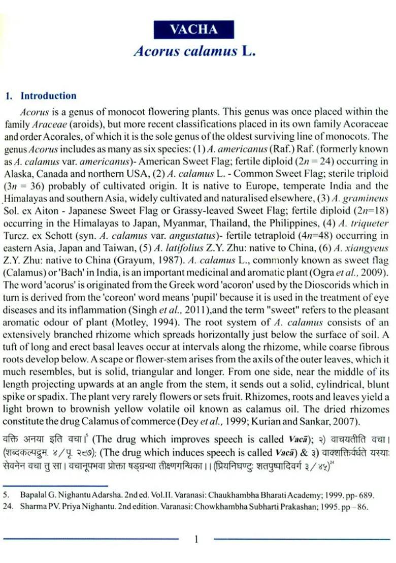 Comprehensive Technical Dossier (CTD) of Medicinal Plant Used in Ayurveda Vacha - Indya