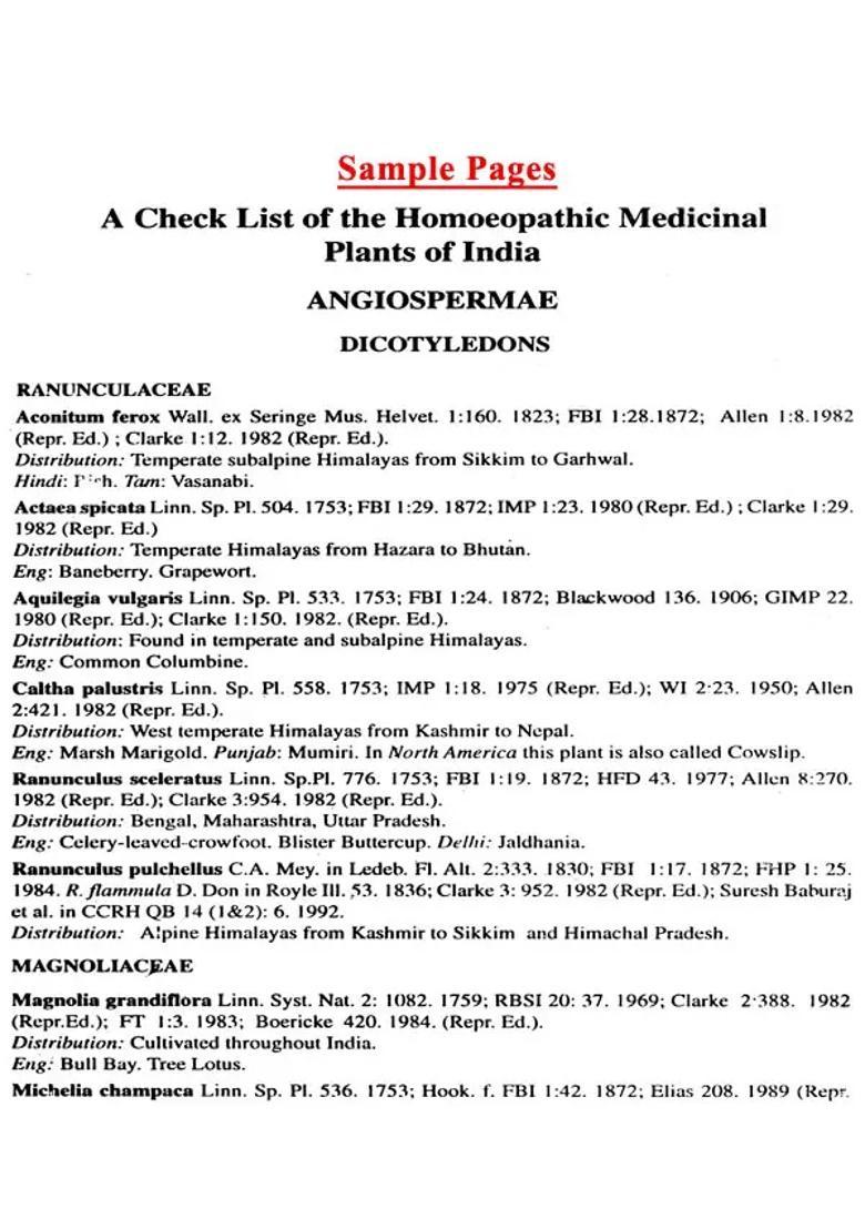A Check List of Homoeopathic Medicinal Plants India - Indya