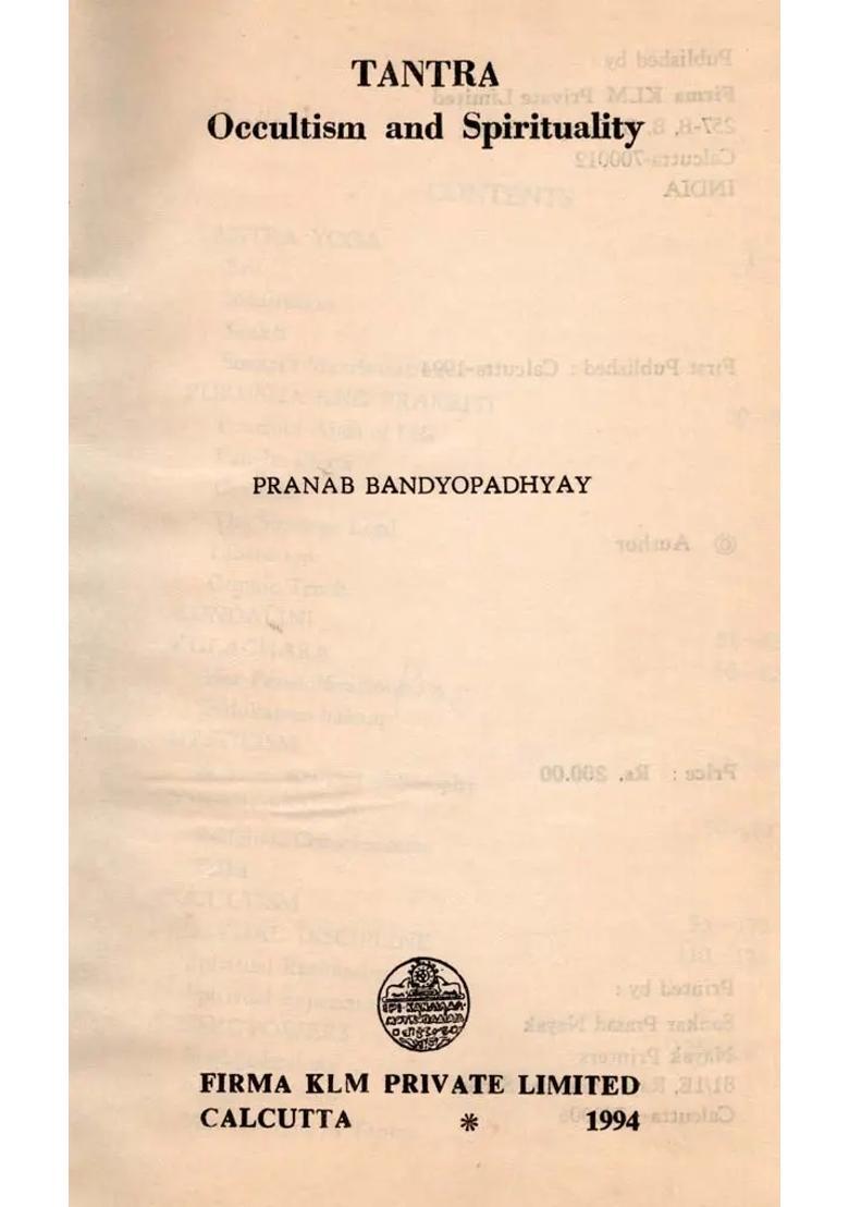 Tantra- Occultism and Spirituality (An Old Rare Book) - Indya