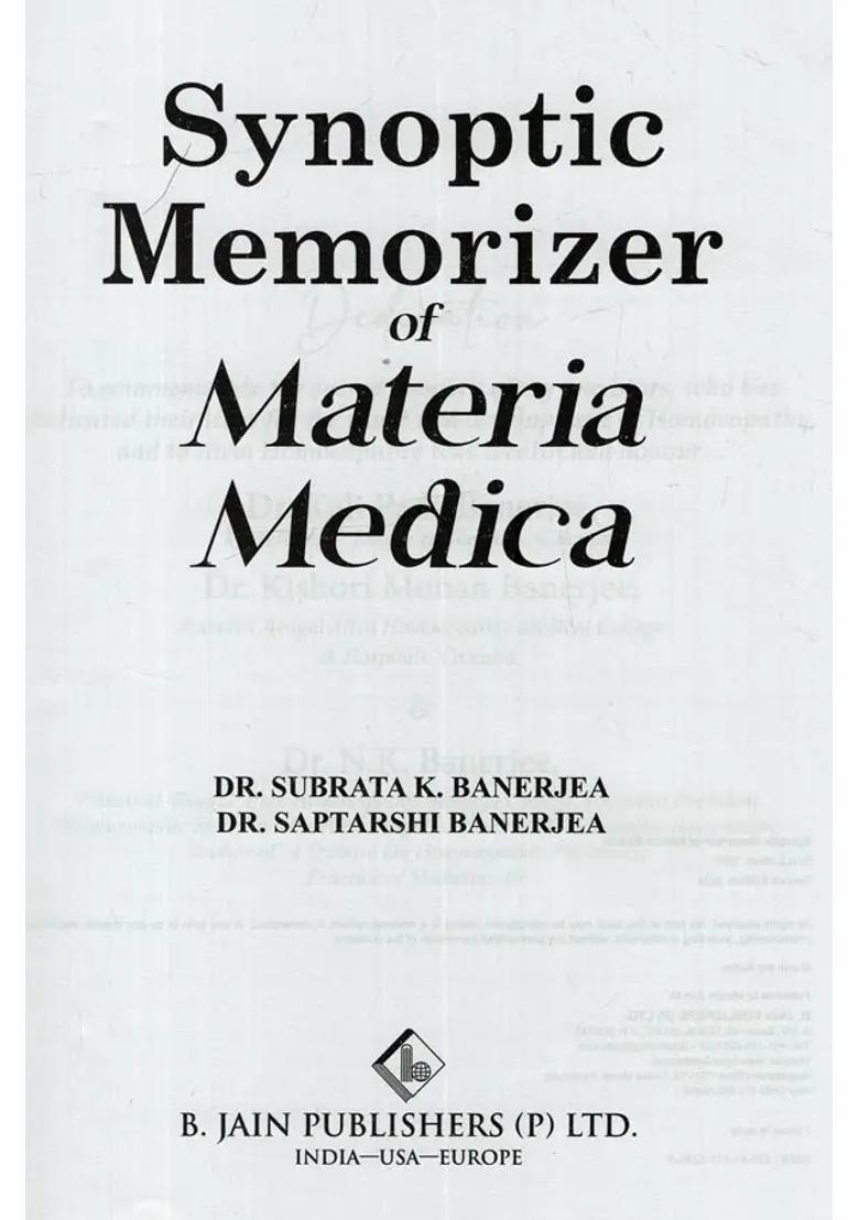 Synoptic Memorizer of Materia Medica (Revised Enlarged Edition with Comparative Medica) - Indya