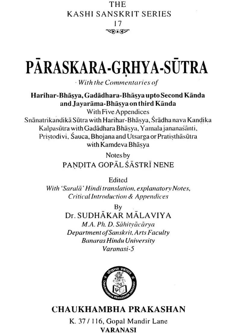 Paraskar Grhya Sutras - Indya