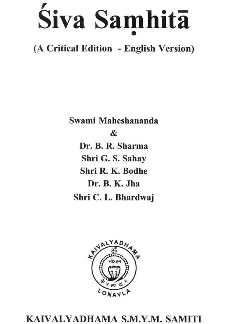 Siva Samhita A Critical Edition English Version - Indya