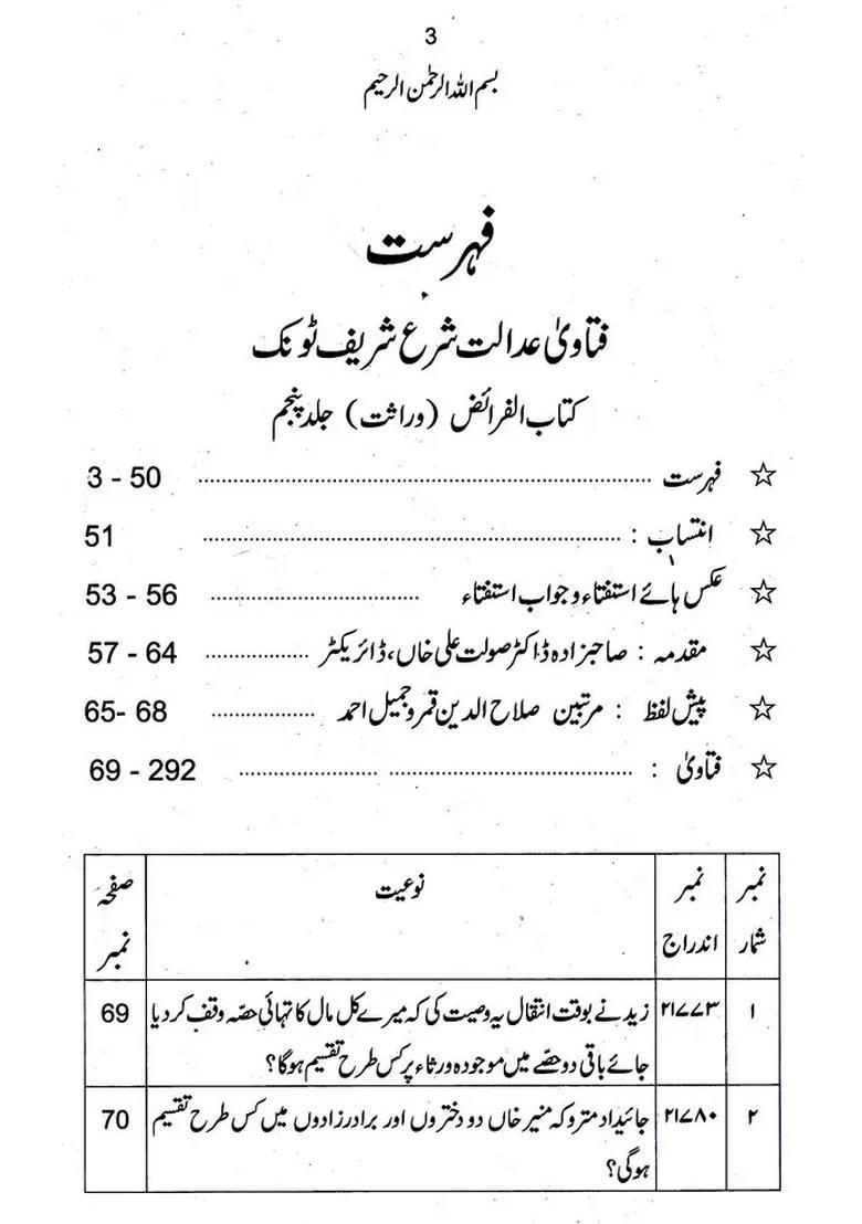 Fatawa Adalat Shara Sharif Tonk Kitabul Faraiz In Urdu Wirasat Vol - Indya