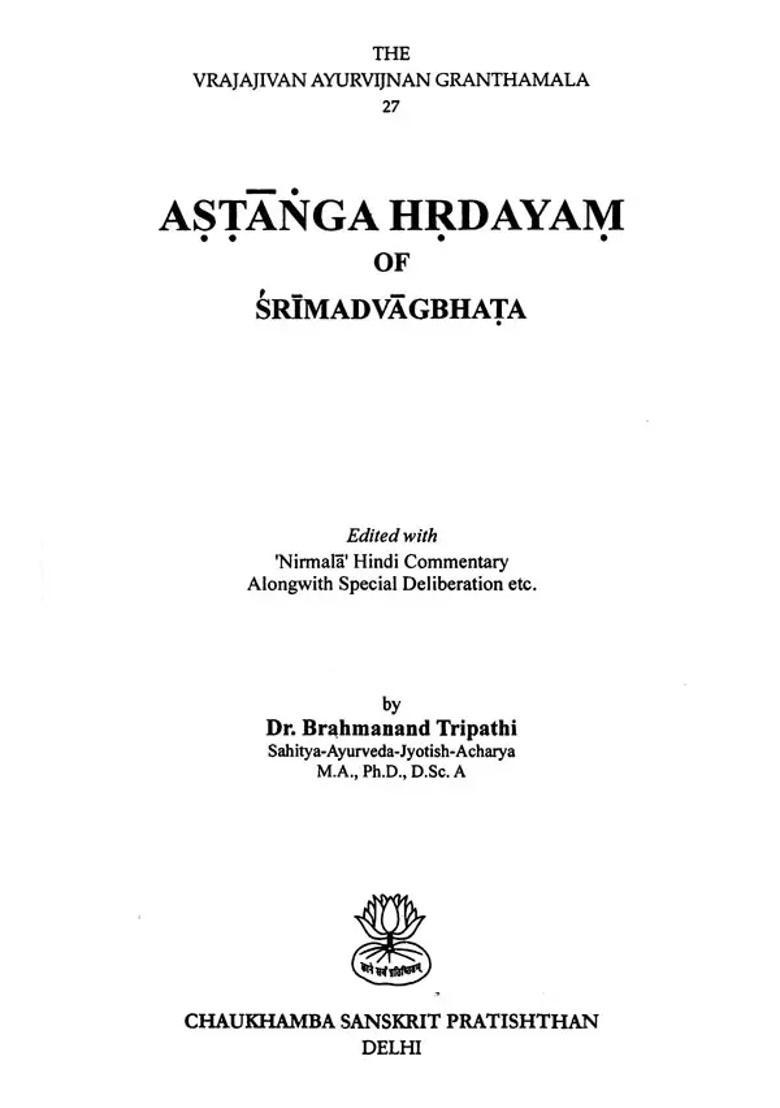 Astanga Hrdayam Of Srimad Vagbhata - Indya