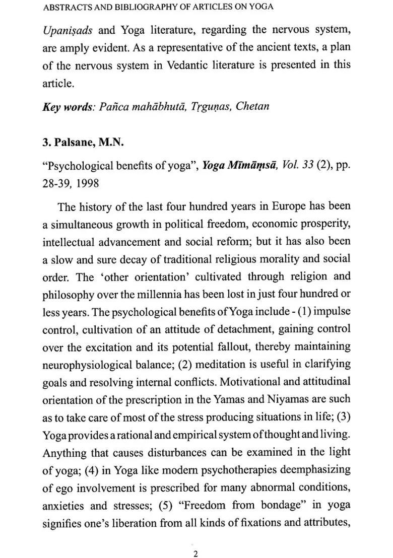 Abstracts And Bibliography Of Articles On Yoga From Kaivalyadham Part Iii - Indya