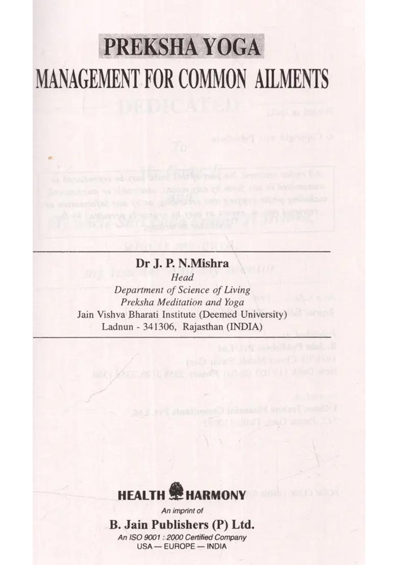 Preksha Yoga Management For Common Ailments - Indya