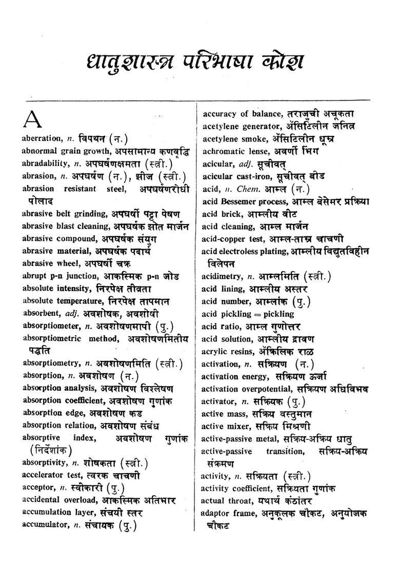 Metallurgical Definition Dictionary Marathi And English - Indya