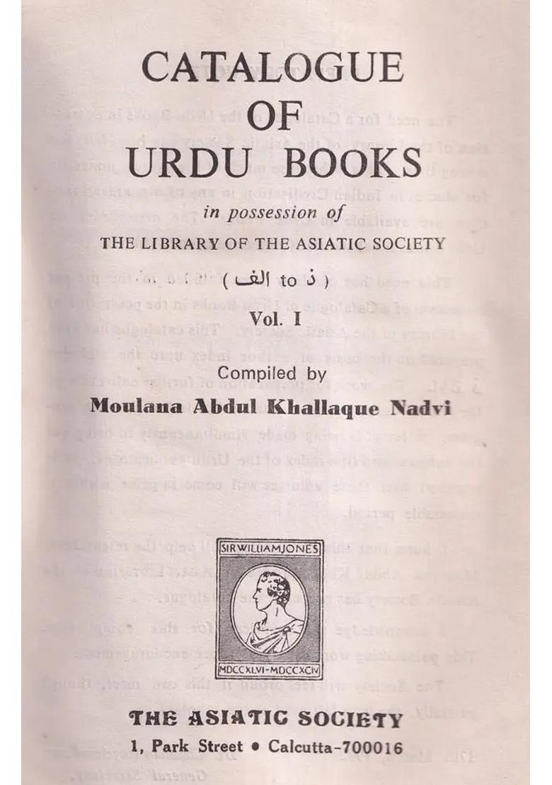 Catalogue Of Urdu Books In Possesion Of The Library Of The Asiatic Society Vol An Old And Rare Book - Indya