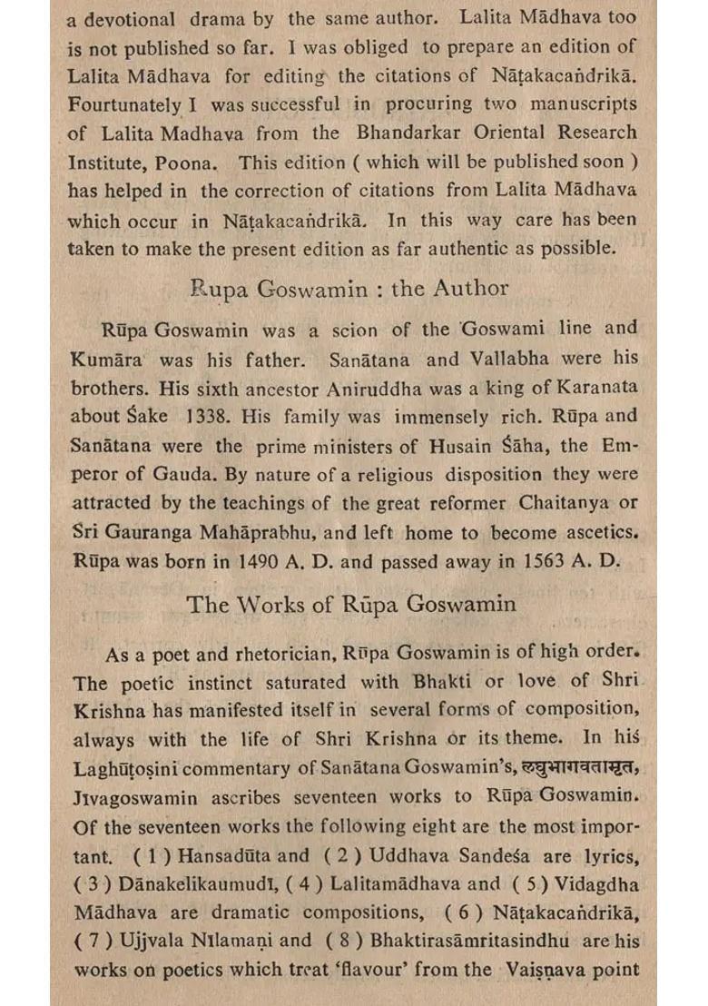 Natakacandrika Of Sri Rupa Goswamin Edited With The Prakasa Hindi Commentary And Critical Notes An Old And Rare Book - Indya