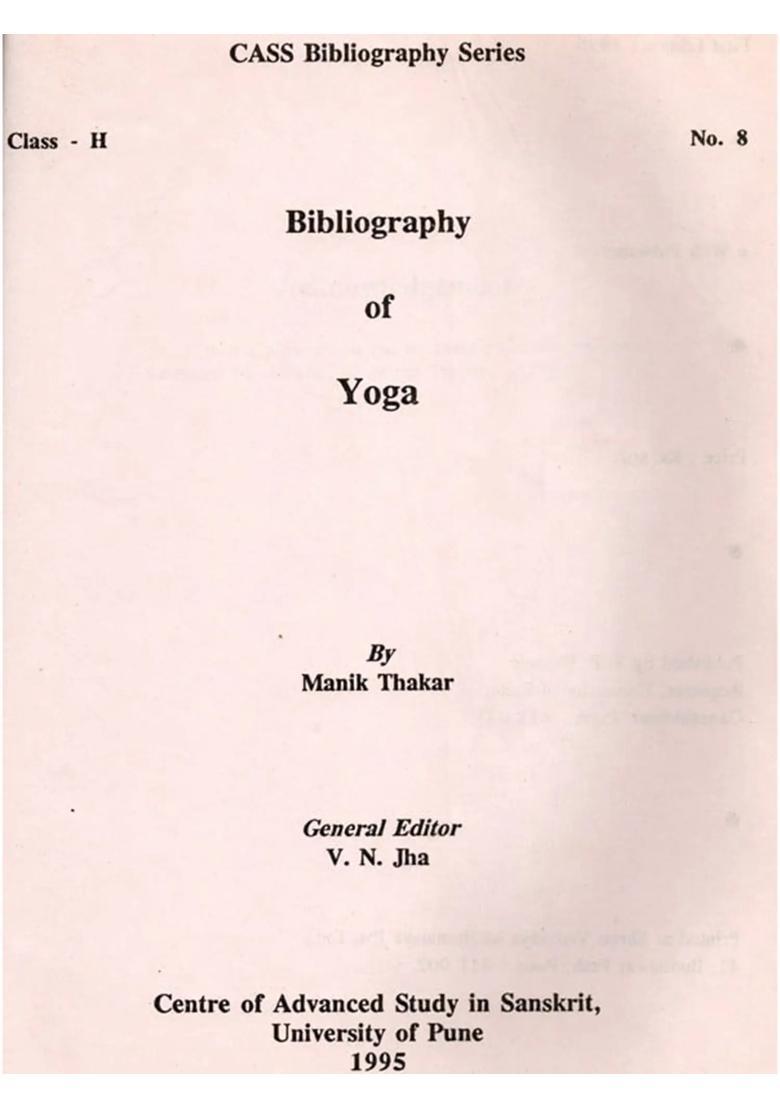 Bibliography Of Yoga An Old And Rare Book - Indya