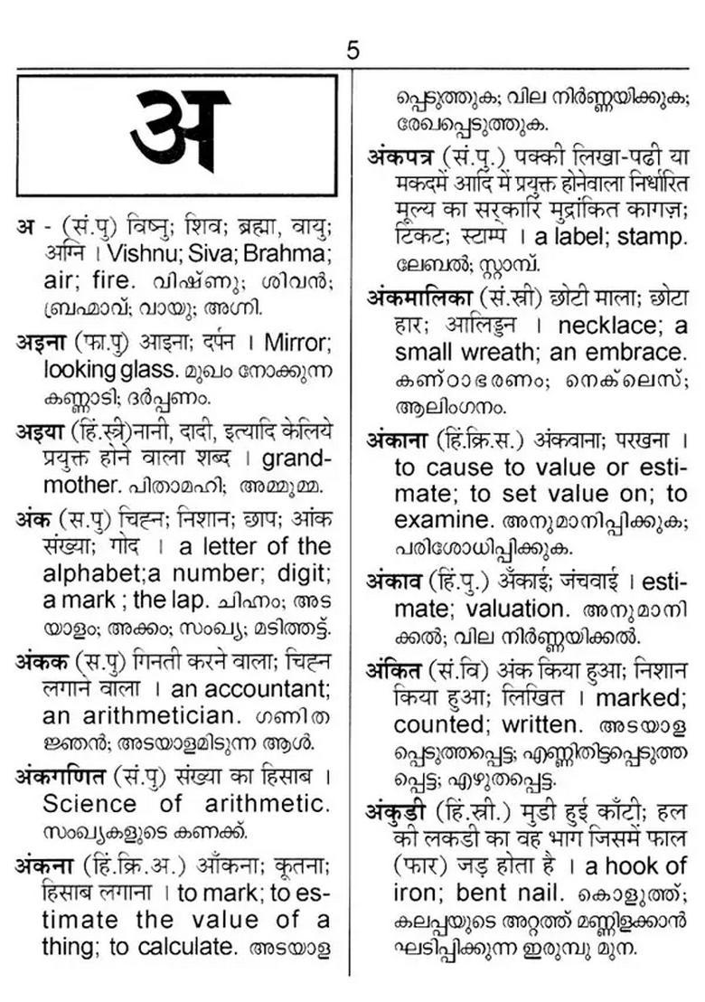 Sunco Hindihindi English Malayalam Dictionary - Indya