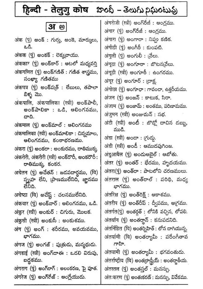 Hindi Telugu Dictionary Telugu - Indya