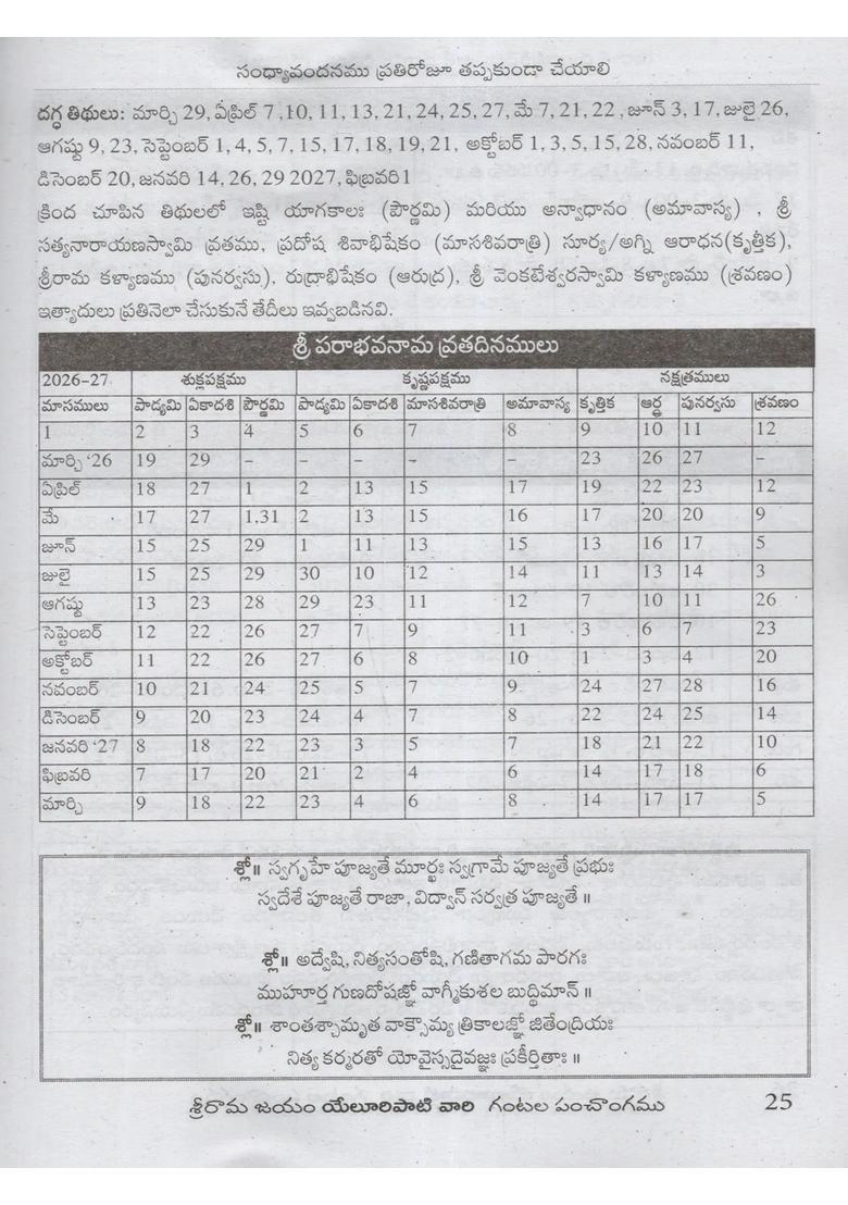 Sri Parabhava Nama Samvatsara Ghadiyala Gantala Panchangam Telugu - Indya