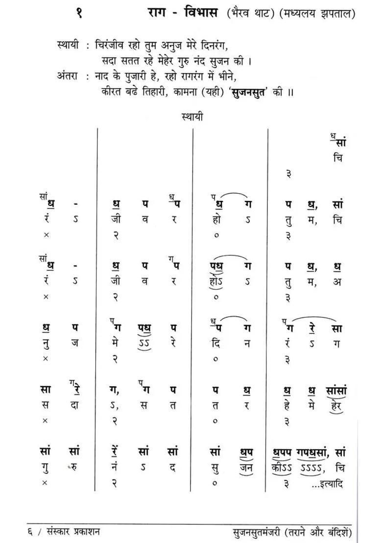 Sujansutmanjari Tunes And Bandishes With Notation Without Cd - Indya