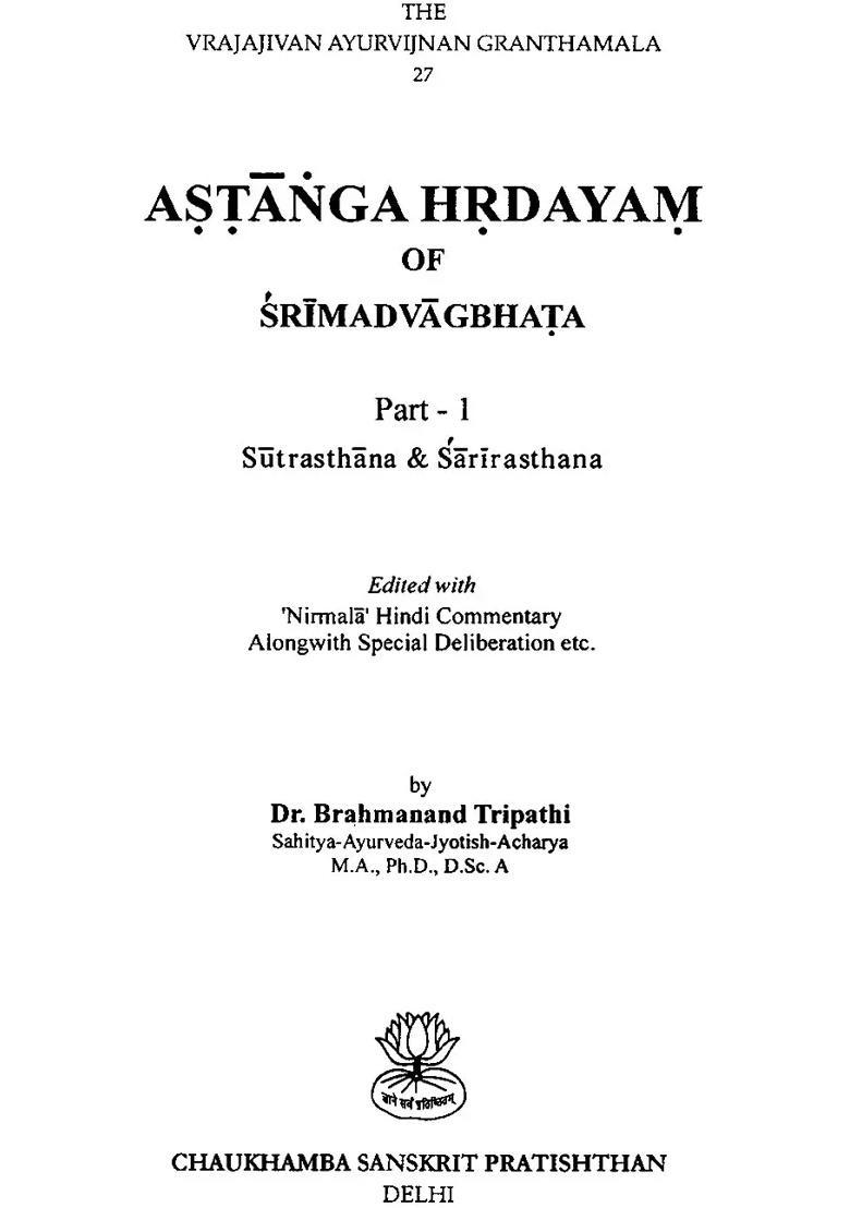 Astanga Hrdayam Of Vagbhata Set Of Volumes - Indya