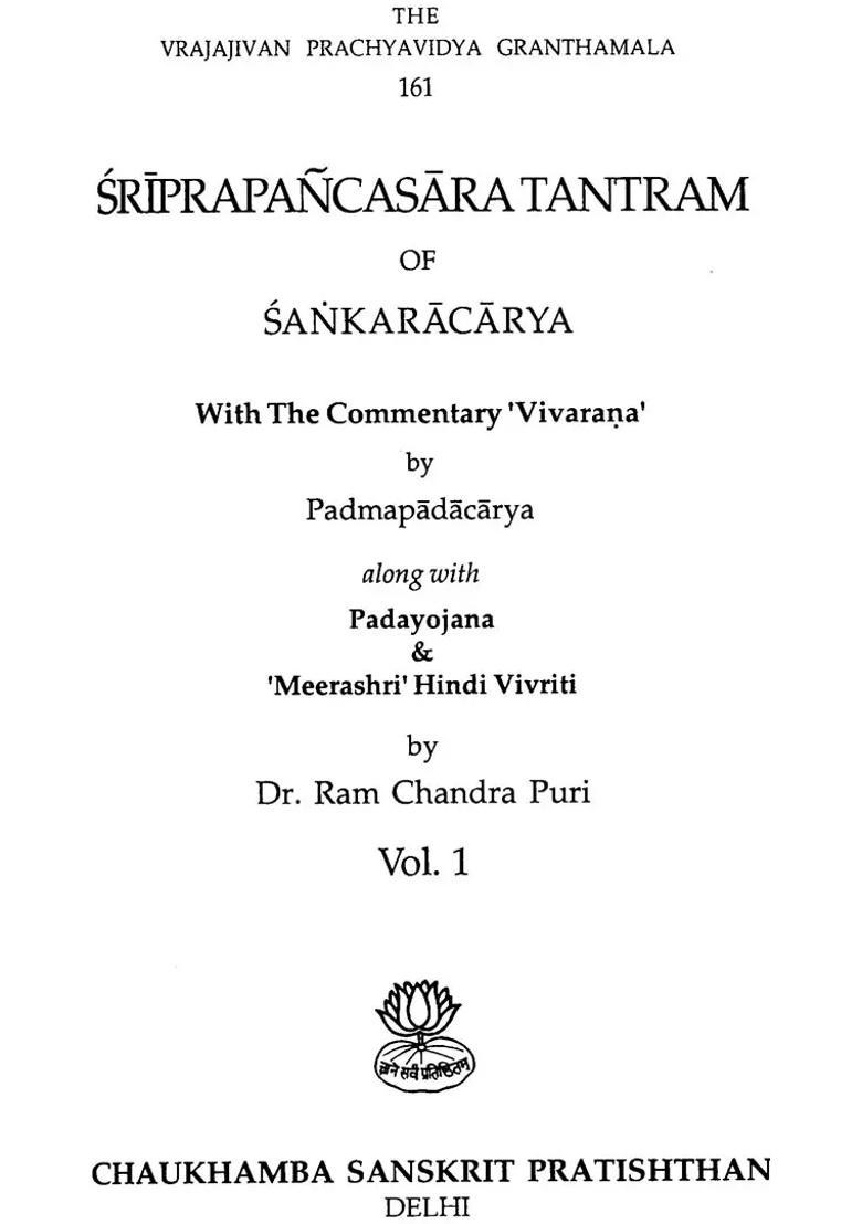 Sriprapancasaratantram Of Sankaracarya Set Of Volumes - Indya