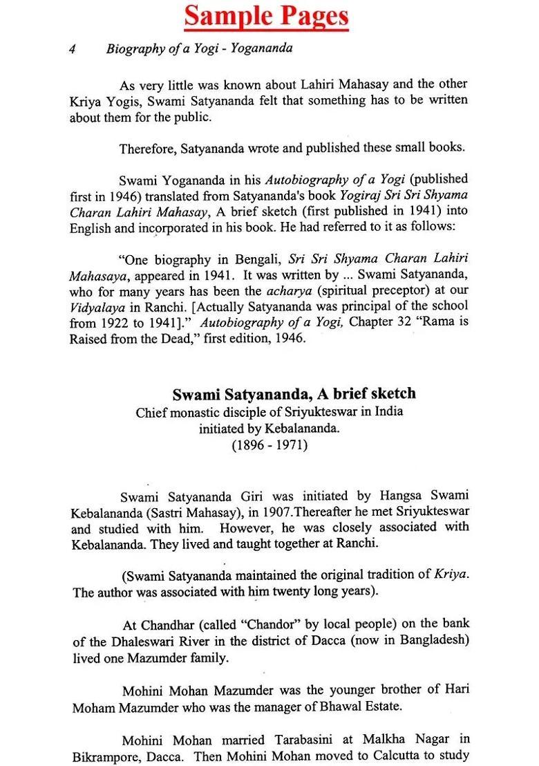 Biography Of A Yogi Yogananda Volume - Indya