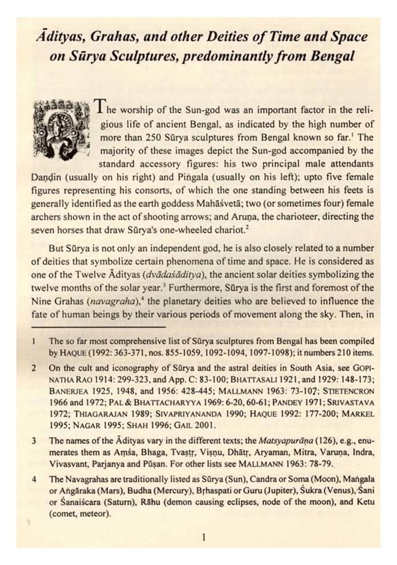Adityas, Grahas, and other Deities of Time and Space on Surya Sculptures, Predominantly from Bengal (An Old and Rare Book) - Indya
