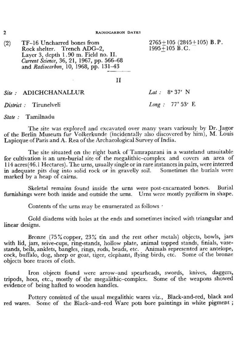 Radiocarbon Dates of Archaeological Sites in India - Indya