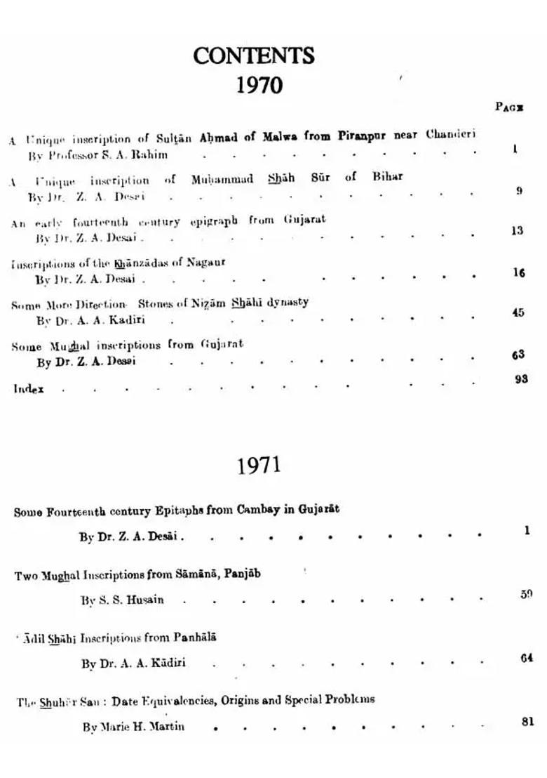 Epigraphia Indica - Arabic and Persian Supplement, 1970 and 1971 (An Old and Rare Book) - Indya