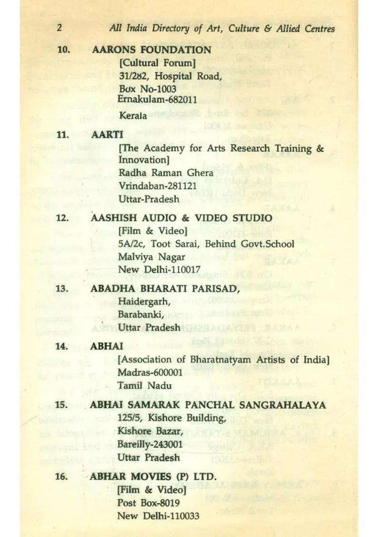 All India Directory of Art, Culture & Allied Centres (An Old and Rare Book) - Indya