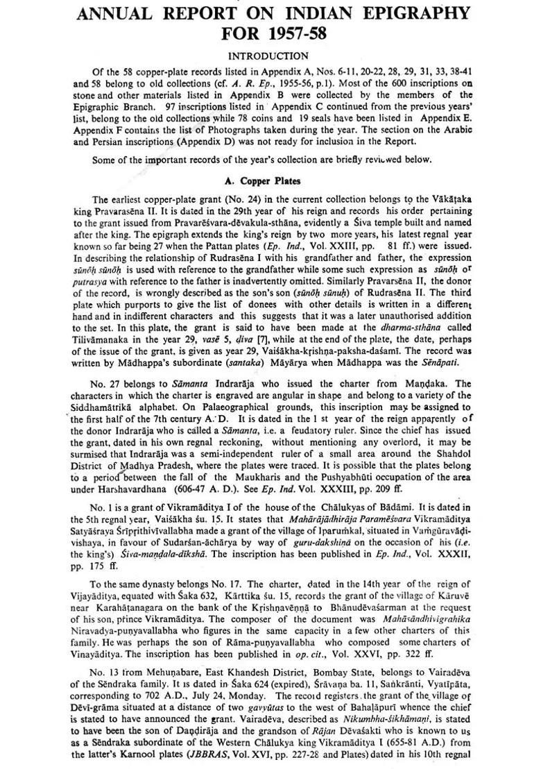 Annual Reports on Indian Epigraphy - 1957: 1959 (An Old and Rare Book) - Indya
