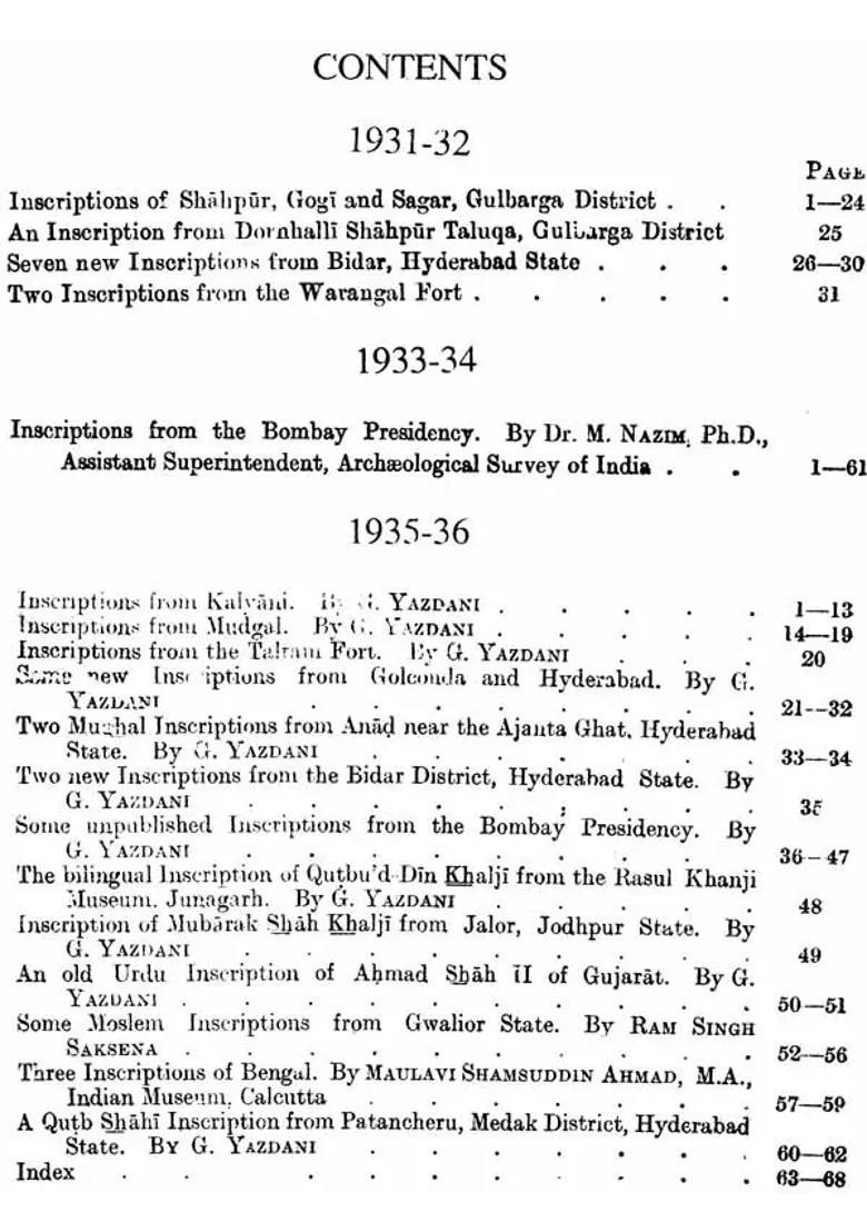 Epigraphia Indica - Arabic & Persian Suppplement, 1931 to 36 (An Old and Rare Book) - Indya