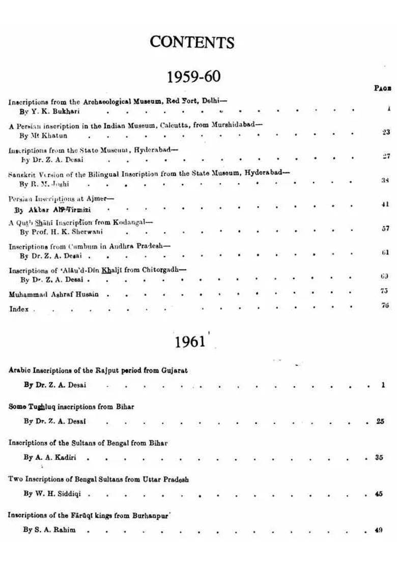 Epigraphia Indica - Arabic and Persian Supplement, 1959 to 61 (An Old and Rare Book) - Indya