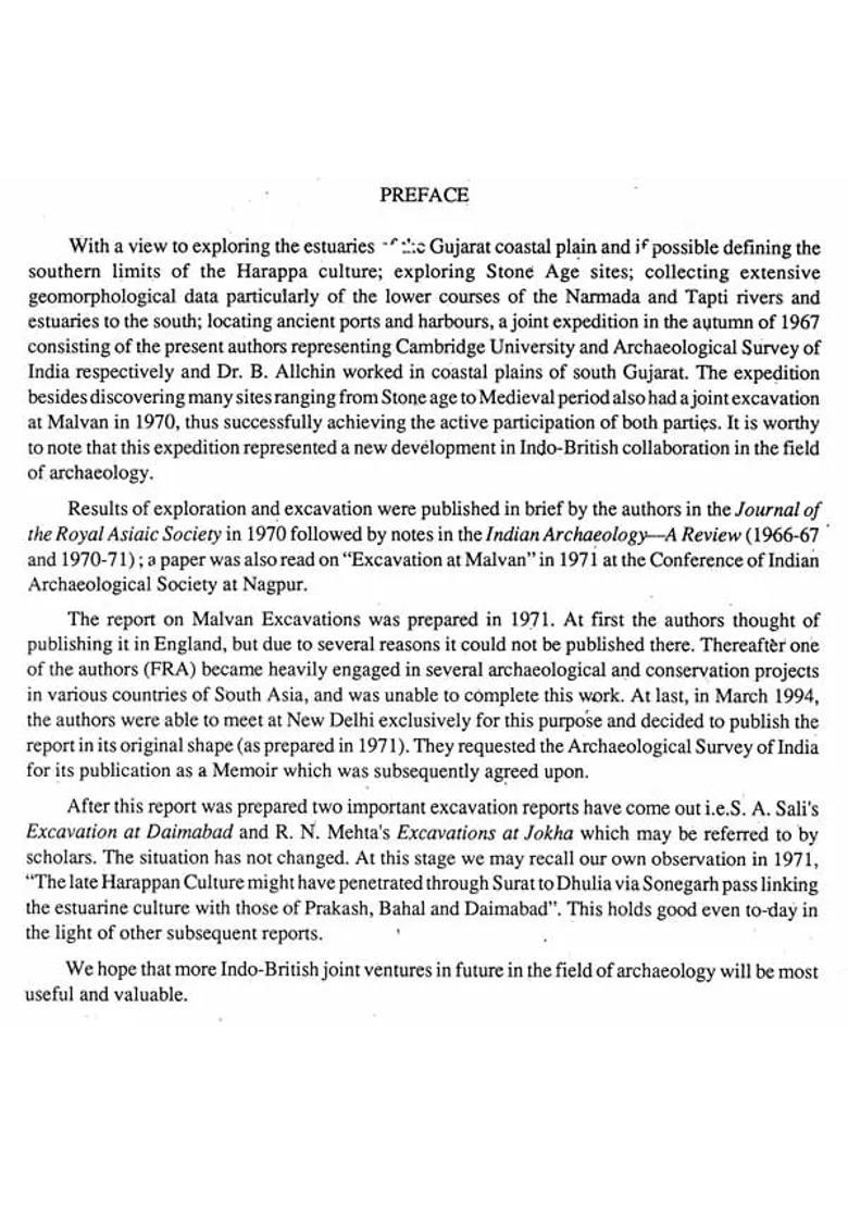 Excavations at Malvan- Report of The Collaboration of The Archaeological Survey of India and Cambridge University in 1970, on The Gujarat Plan (An Old and Rare Book) - Indya