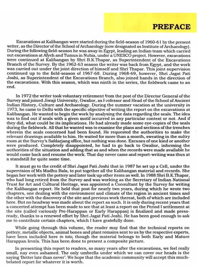 Excavations At Kalibangan- The Early Harappans (1961-69) - Indya