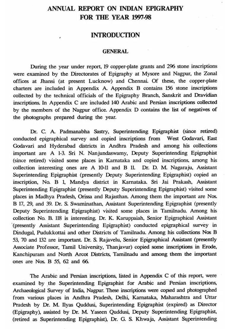 Annual Report on Indian Epigraphy For 1997-98 - Indya
