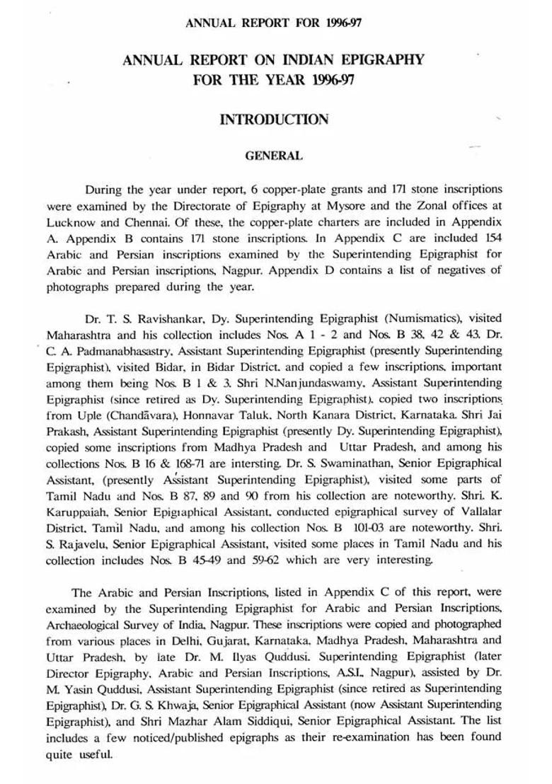 Annual Report on Indian Epigraphy For 1996-97 - Indya
