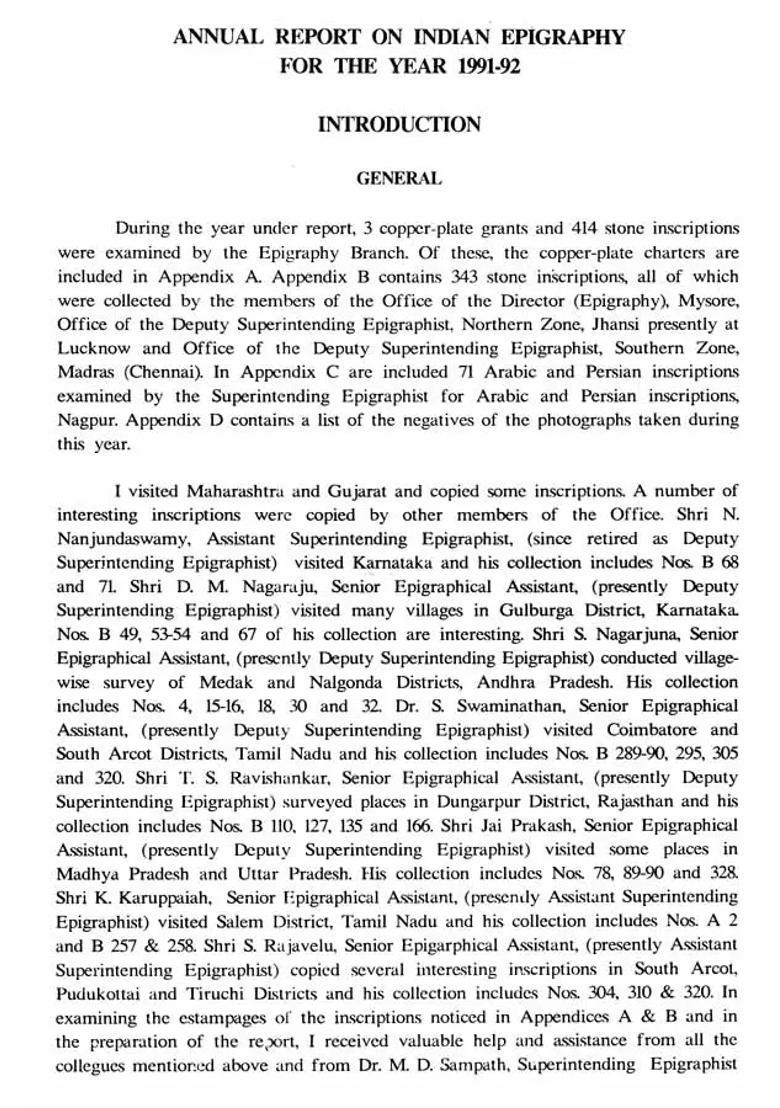 Annual Report on Indian Epigraphy For 1991-92 (An Old and Rare Book) - Indya