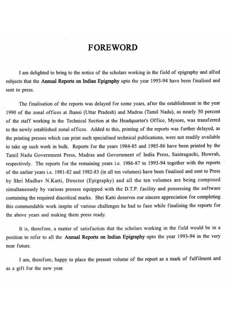 Annual Report on Indian Epigraphy For 1993-94 (An Old and Rare Book) - Indya