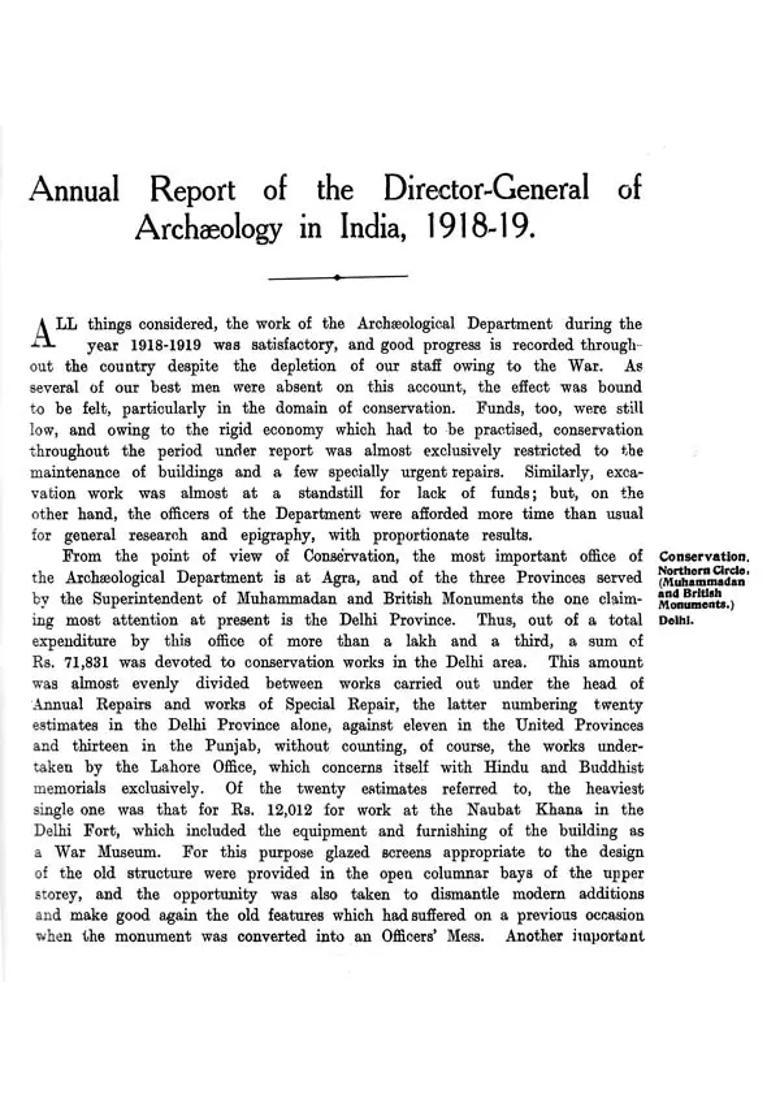 Annual Report of Archaeological Survey of India (1918-1919) - Indya