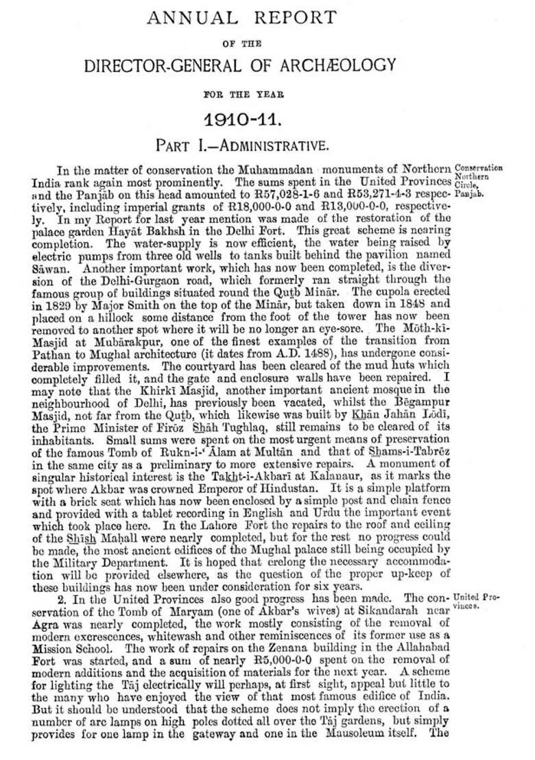 Annual Report of Archaeological Survey of India (Part- 1,1910-1911) - Indya