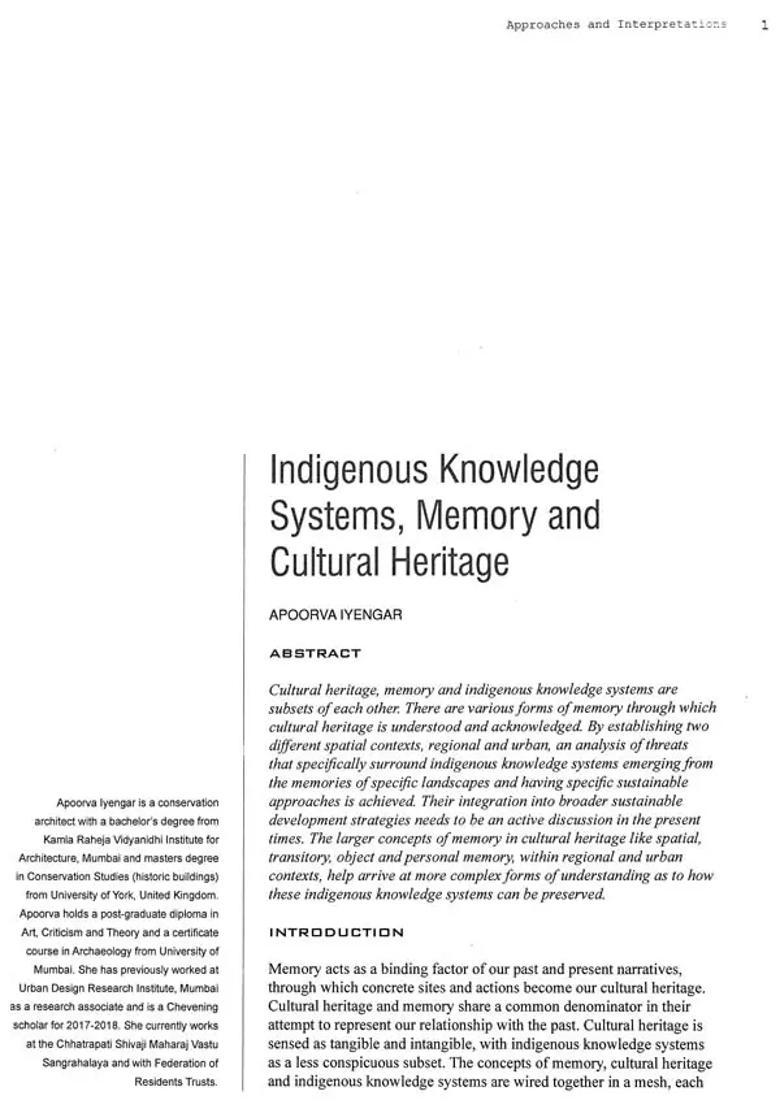 Traditional Knowledge Systems and Cultural Heritage - Indya