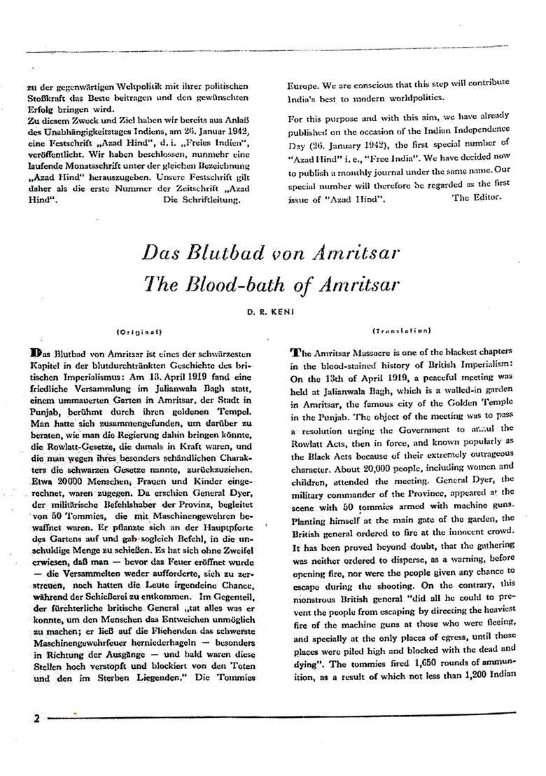 Azad Hind (Freies Indien Berlin 1942) - Indya