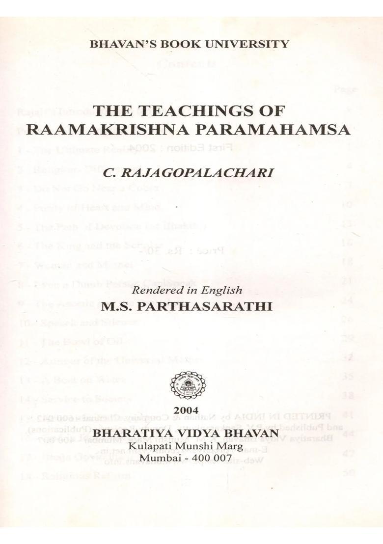 The Teachings of Raamakrishna Paramahamsa - Indya