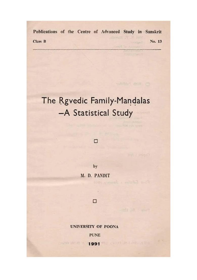 The Rigvedic Family-Mandalas -A Statistical Study (An Old and Rare Book) - Indya
