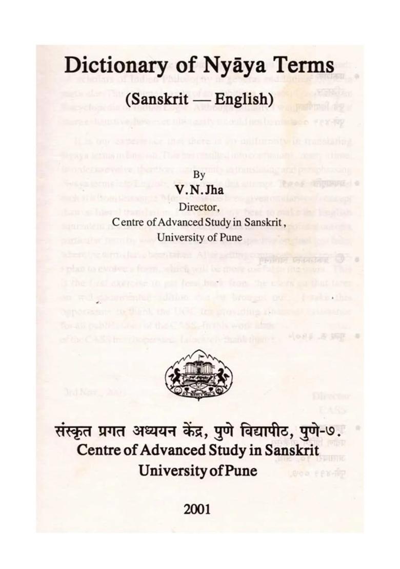 Dictionary of Nyaya Terms (Sanskrit-English) An Old and Rare Book - Indya