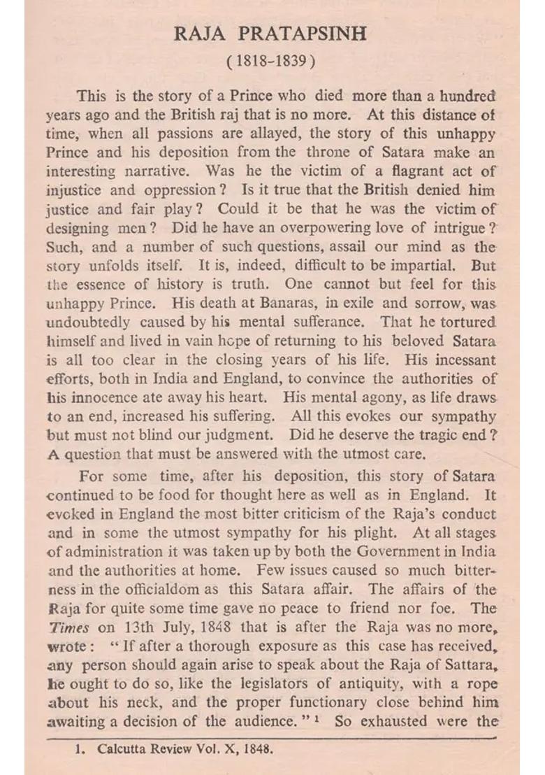 Raja Pratapsinh of Satara: 1818-1839 (An Old and Rare Book) - Indya