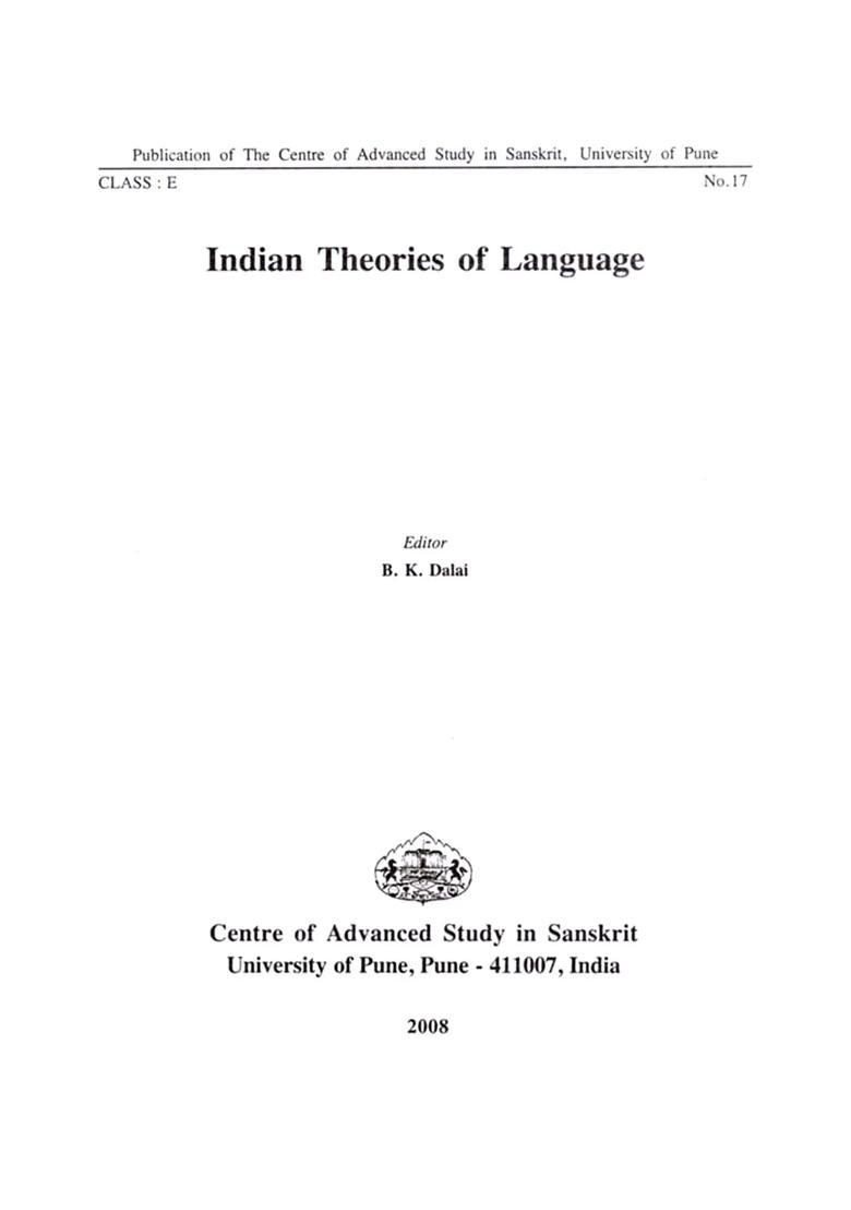 Indian Theories of Language (An Old and Rare Book) - Indya