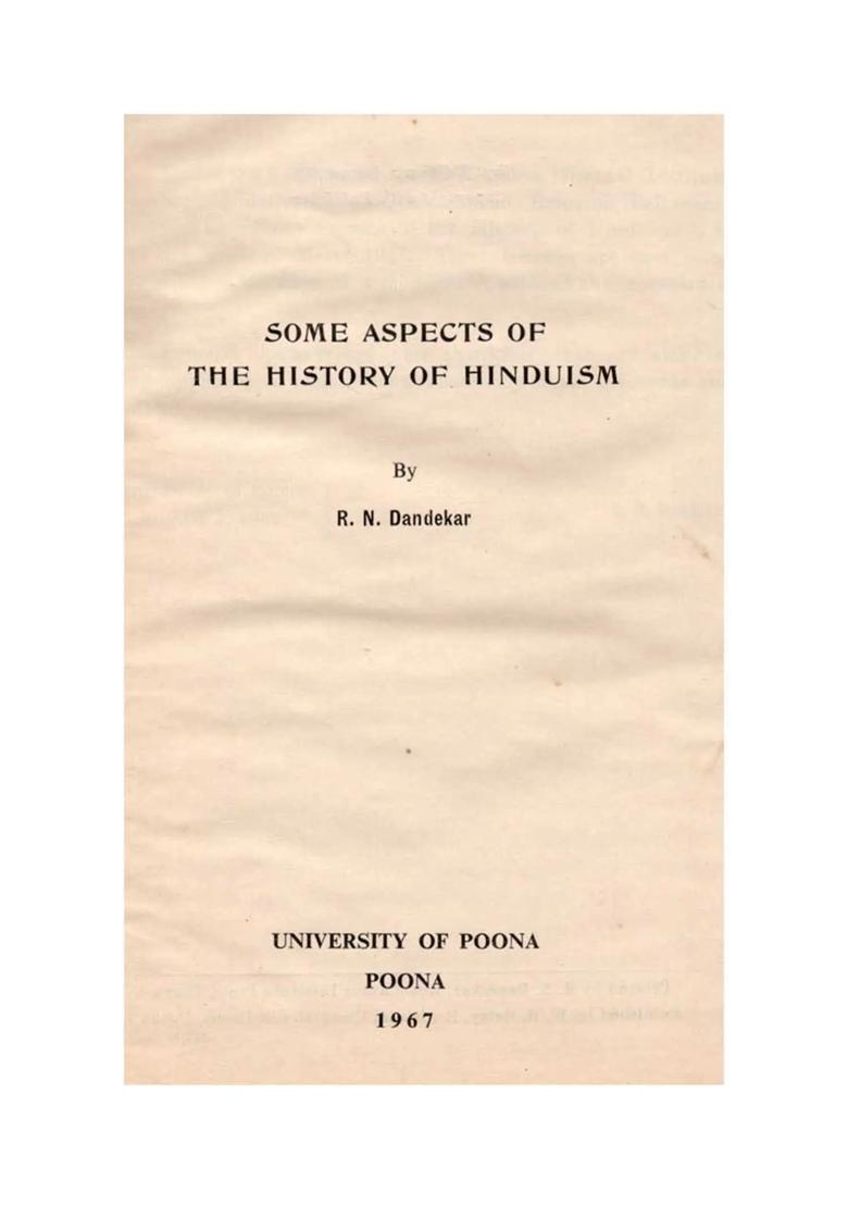 Some Aspects of the History of Hinduism (An Old and Rare Book) - Indya