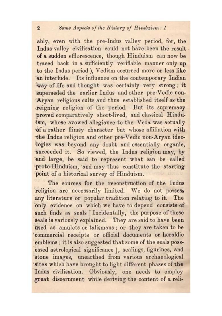 Some Aspects of the History of Hinduism (An Old and Rare Book) - Indya