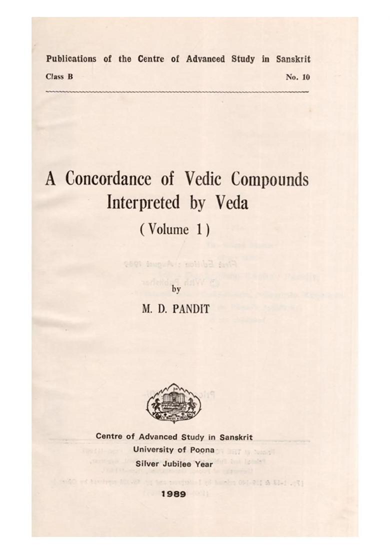 A Concordance of Vedic Compounds Interpreted by Veda: Volume- 1 (An Old and Rare Book) - Indya