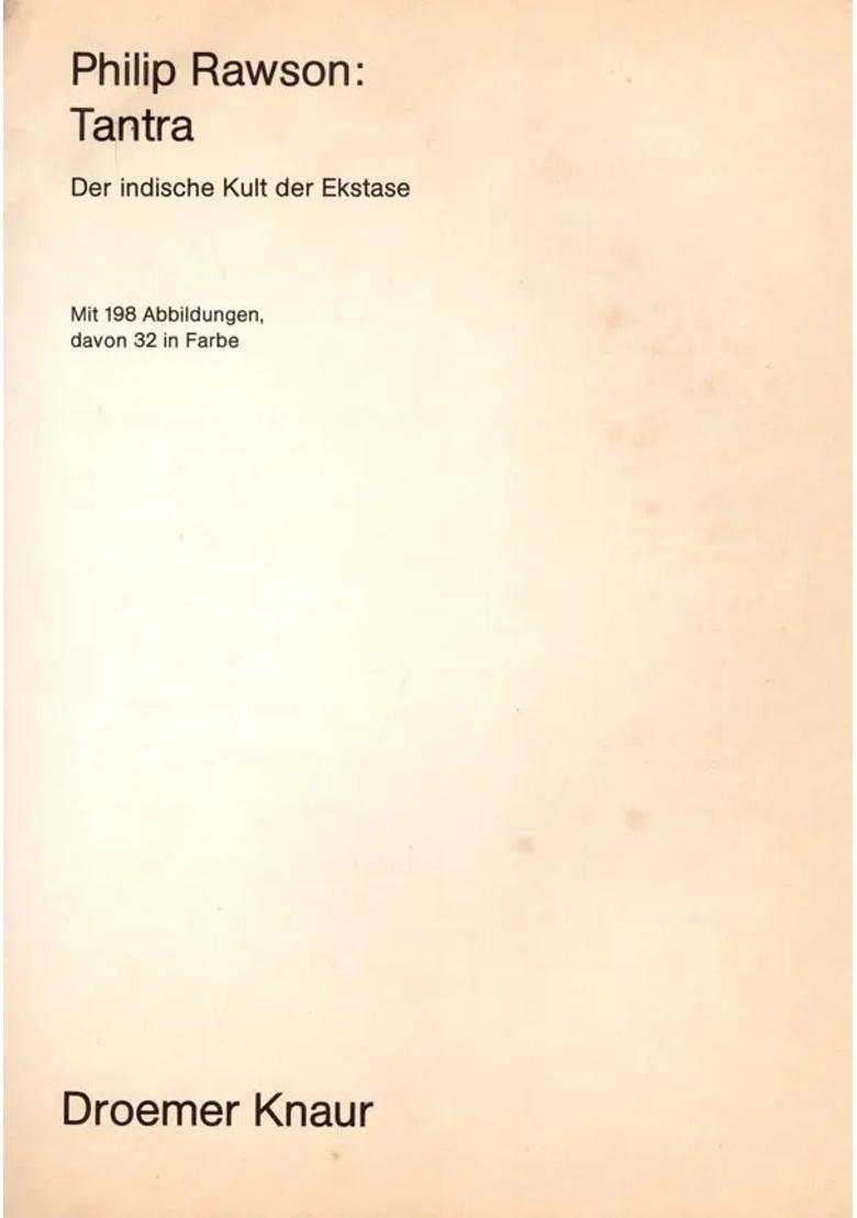 Tantra: Der Indische Kult Der Ekstase (An Old and Rare Book in German) - Indya