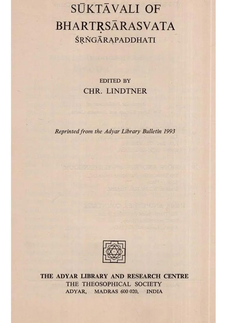 Suktavali of Bhartrsarasvata - Srngarapaddhati (An Old and Rare Book) - Indya